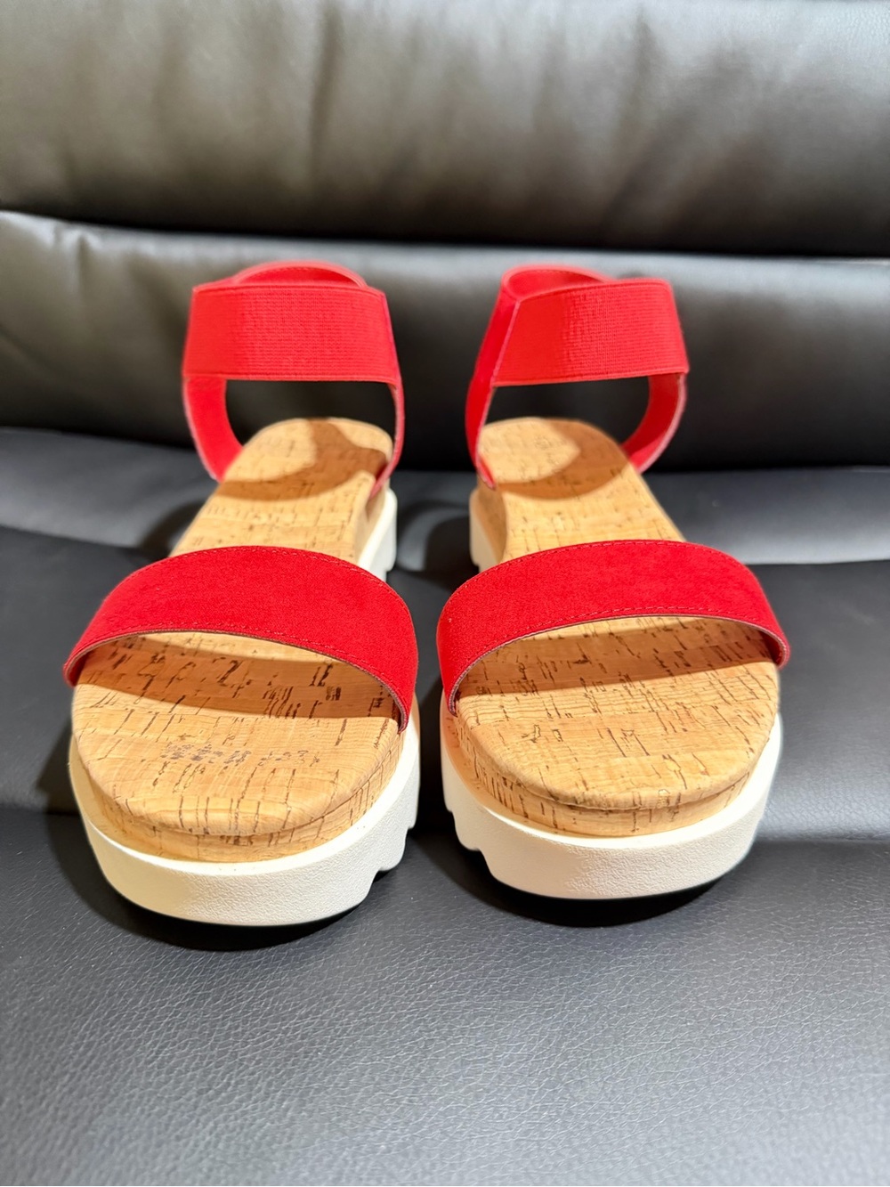 Sun + Stone Red Cork Platform Sandal with Elastic Strap - Picture 3 of 7